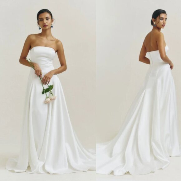 NWT Reformation Elena Satin Long Gown Bridal Dress Strapless Ivory w/ Train Sz 4 - Picture 1 of 10